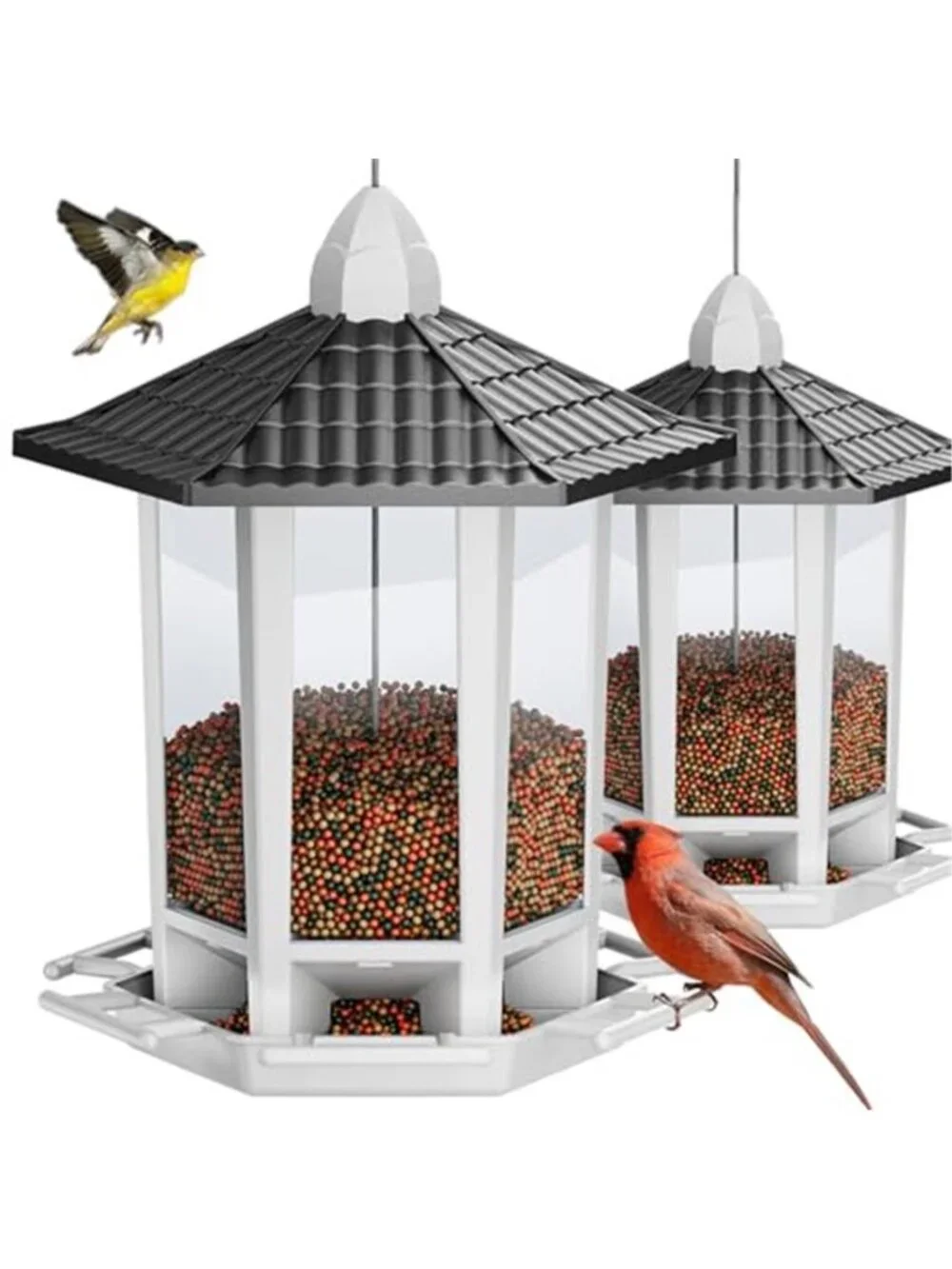 New 2 Pack Bird Feeders for Outdoor Hanging, Retro Pagoda Design Fun